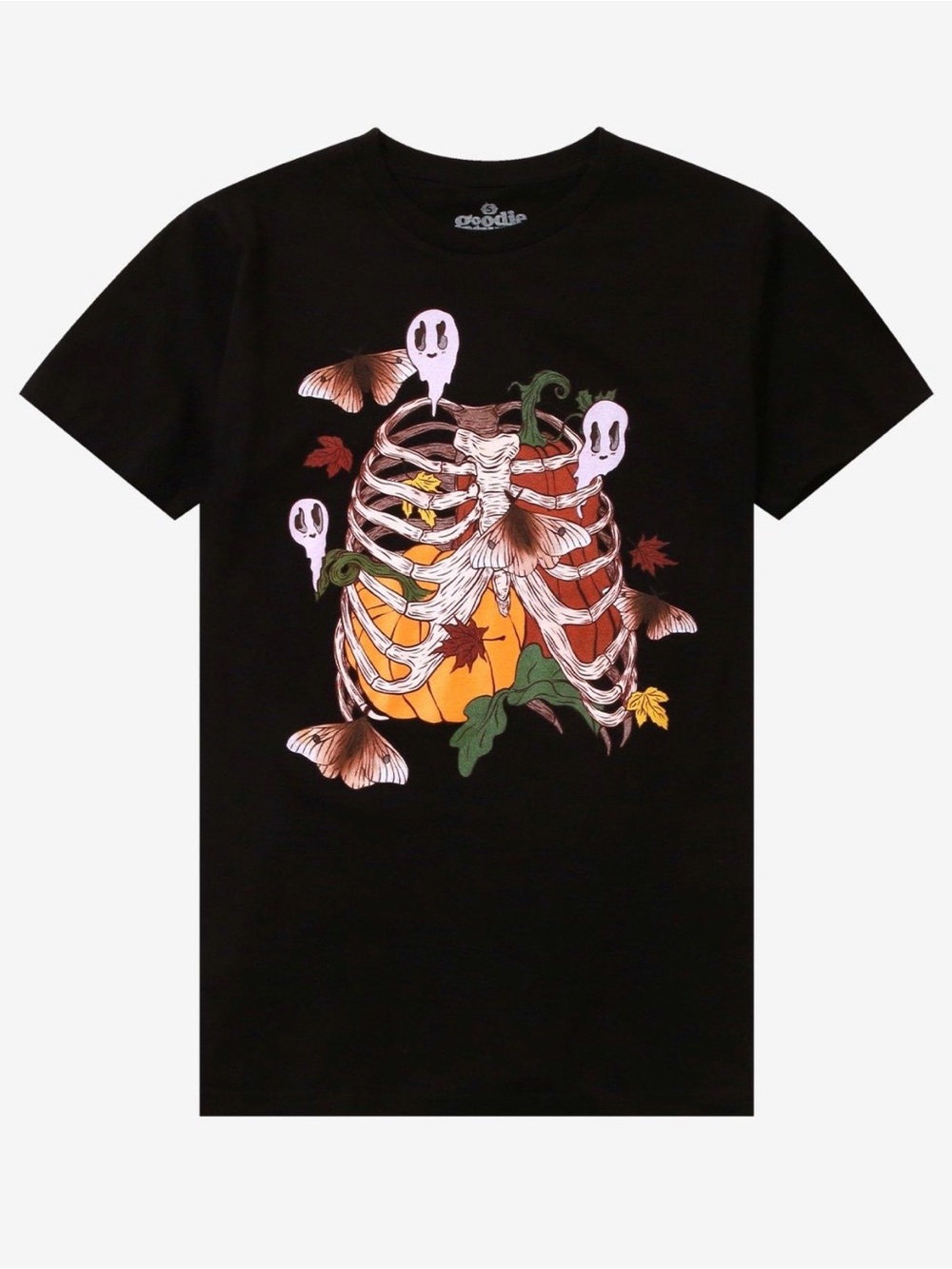 Hot Topic Black Halloween Ribcage Pumpkin Graphic Tee Unisex
